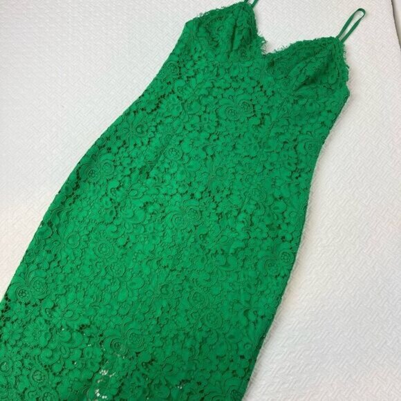 Bardot US 4 XS Emerald Green Lace Sleeveless Midi Dress Slit Bodycon Party - Picture 15 of 15